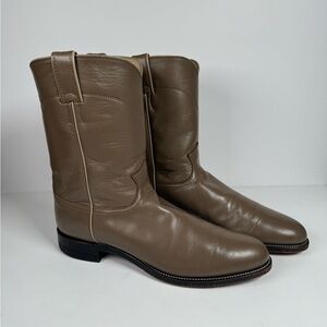 Justin Taupe Leather Ropers 1980's Mens Size 12AA Vintage Boots Made‎ in USA